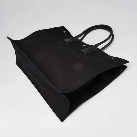 Yves Saint Laurent Black Linen And Leather Rive Gauche Tote Bag - Picture 9 of 10